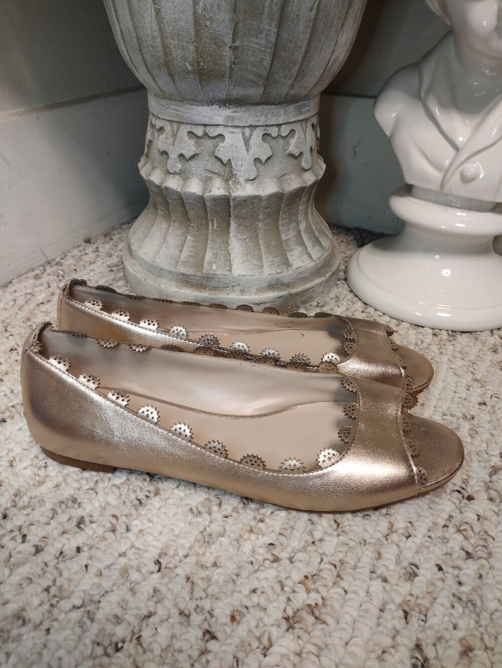 Artelier Nicole Miller Tampa Rose Gold Leather Peep Toed Laser Cut Ballet Flats